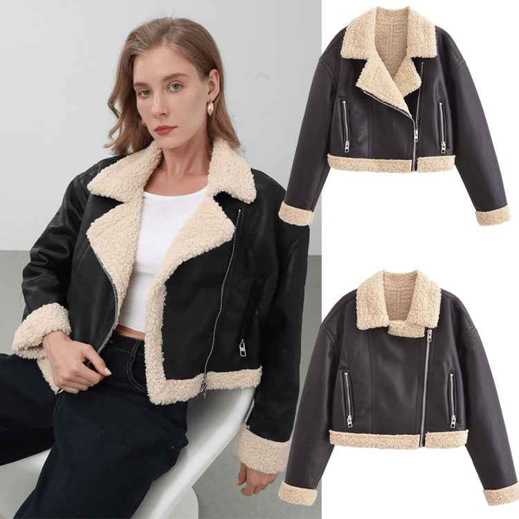 Women's Street Style Zip-Up Faux Leather Jacket — Black, XS–L