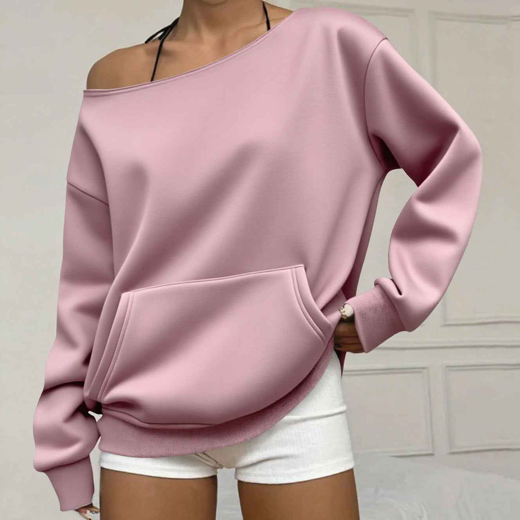 Fashionable Pullover Crew-Neck Off-Shoulder Sweatshirt For Women