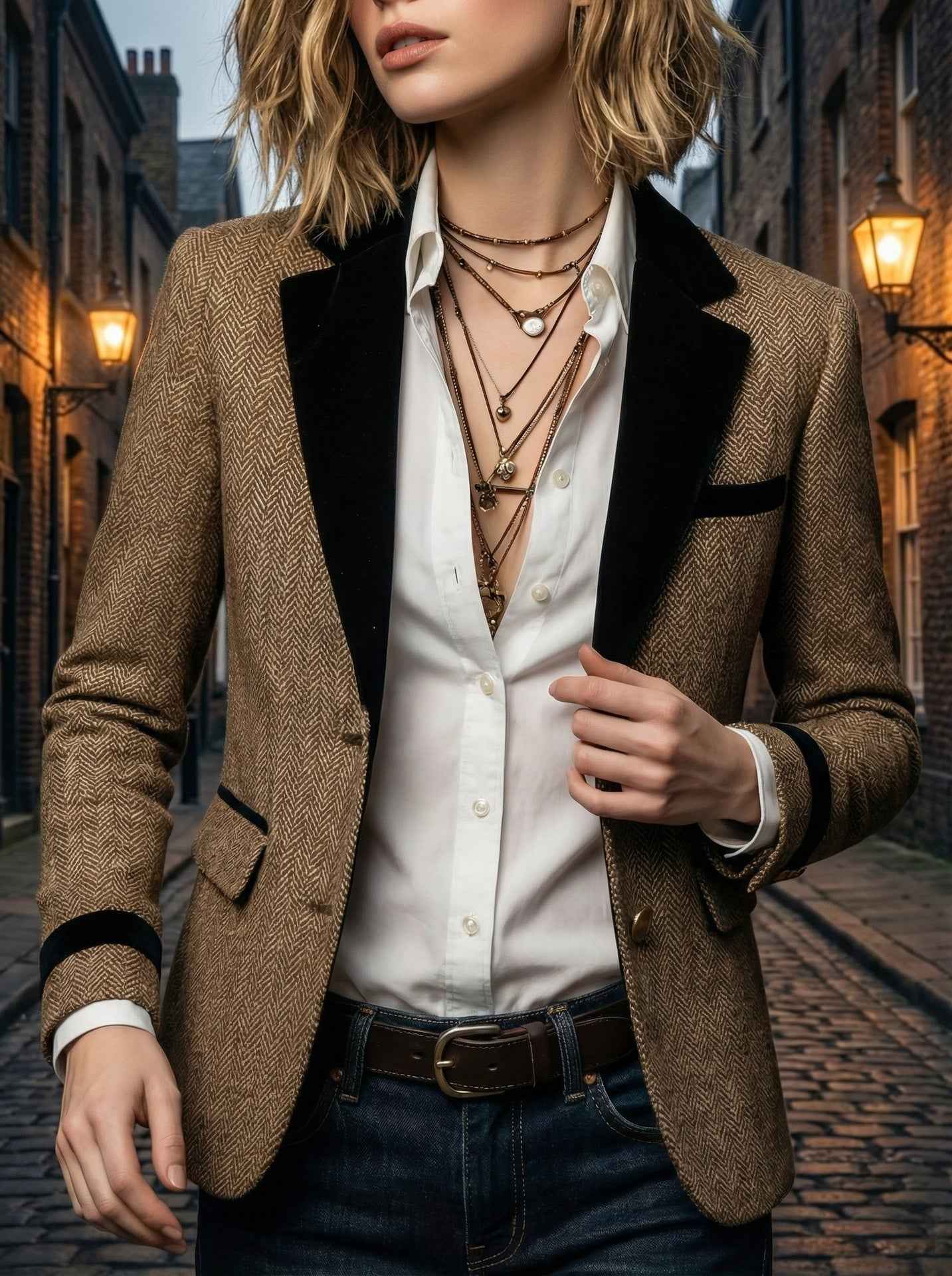 British-style Womens Blazer With A Contrasting Corduroy Collar