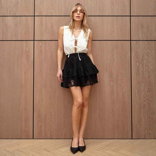 Lace Womens High-Waisted Multi-Layer Versatile Mini Skirt