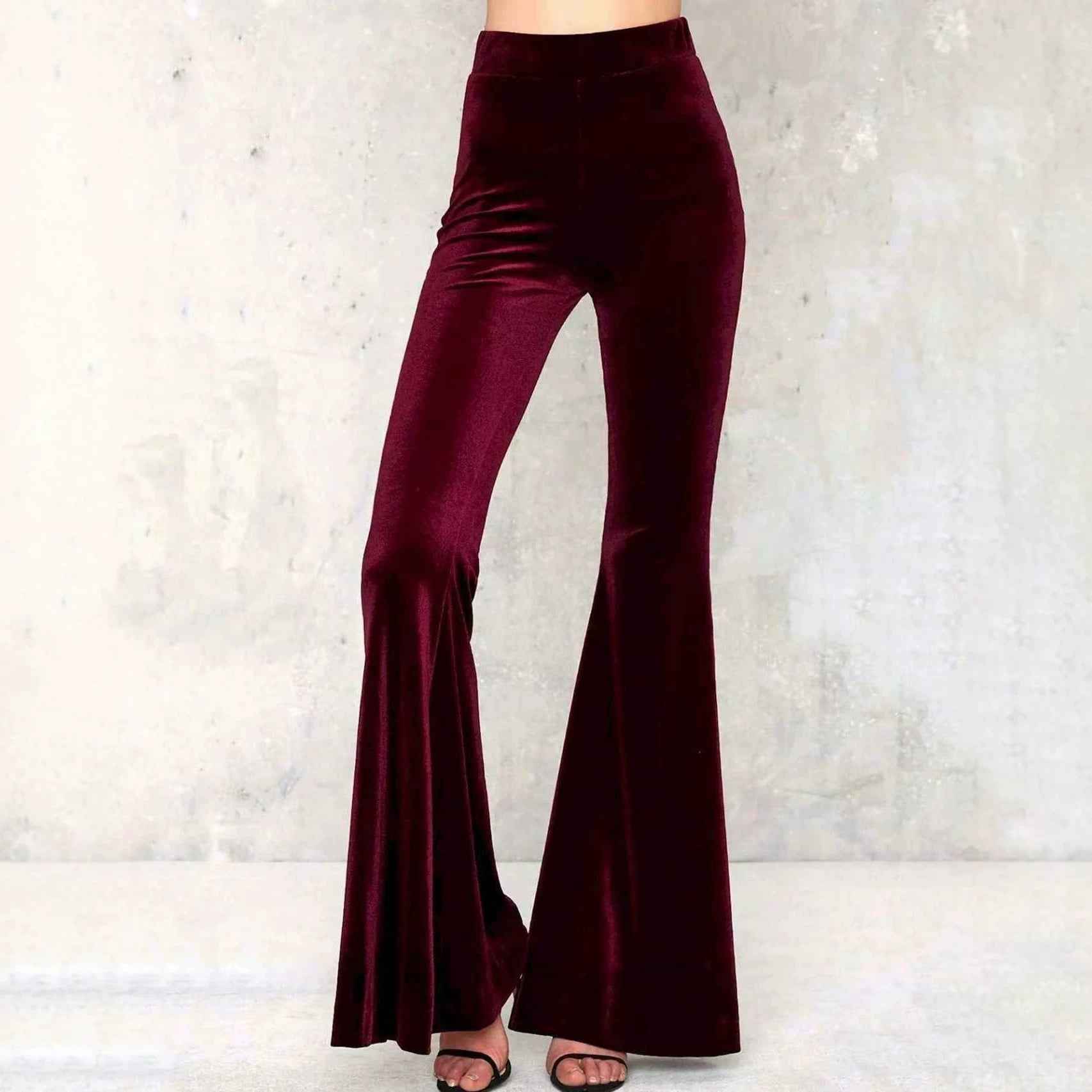 Womens Gold Velvet High-Waisted Slimming Flare Pants