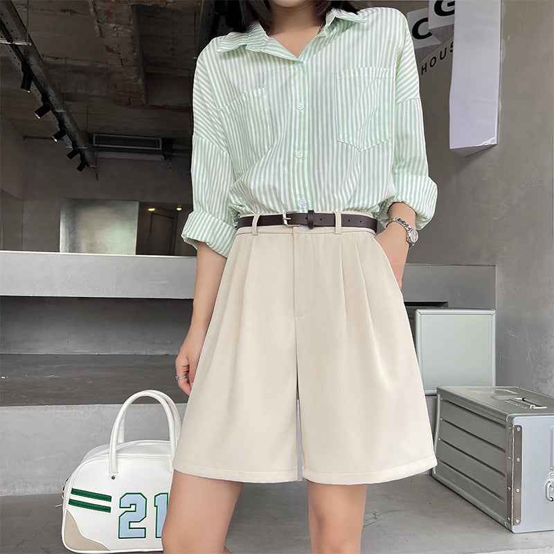Women's High-Waist Wide-Leg Shorts – Loose Fit, Tailored Style