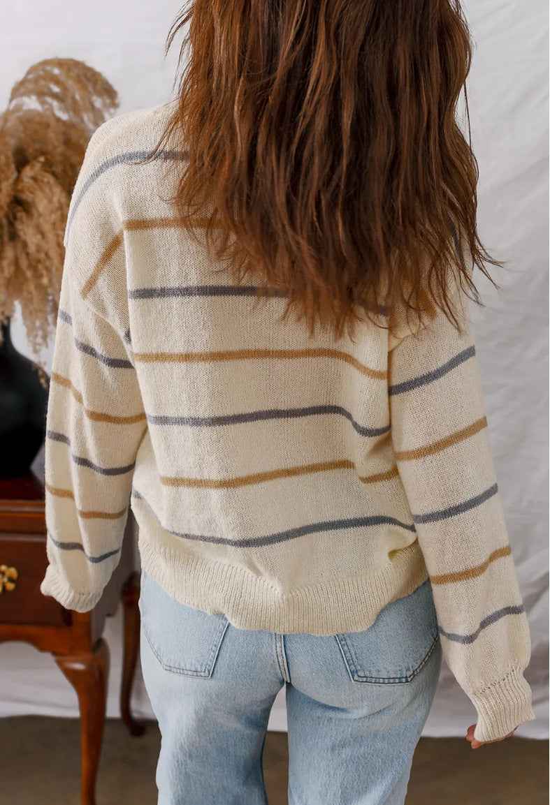 Contrast-Colour Striped Patchwork Loose Pullover Sweater