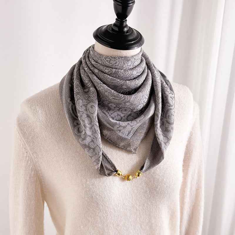 Women's Square Silk-Style Scarf with Magnetic Clasp – 6 Prints