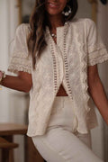 French-style Lace-embroidered Short-sleeve Blouse