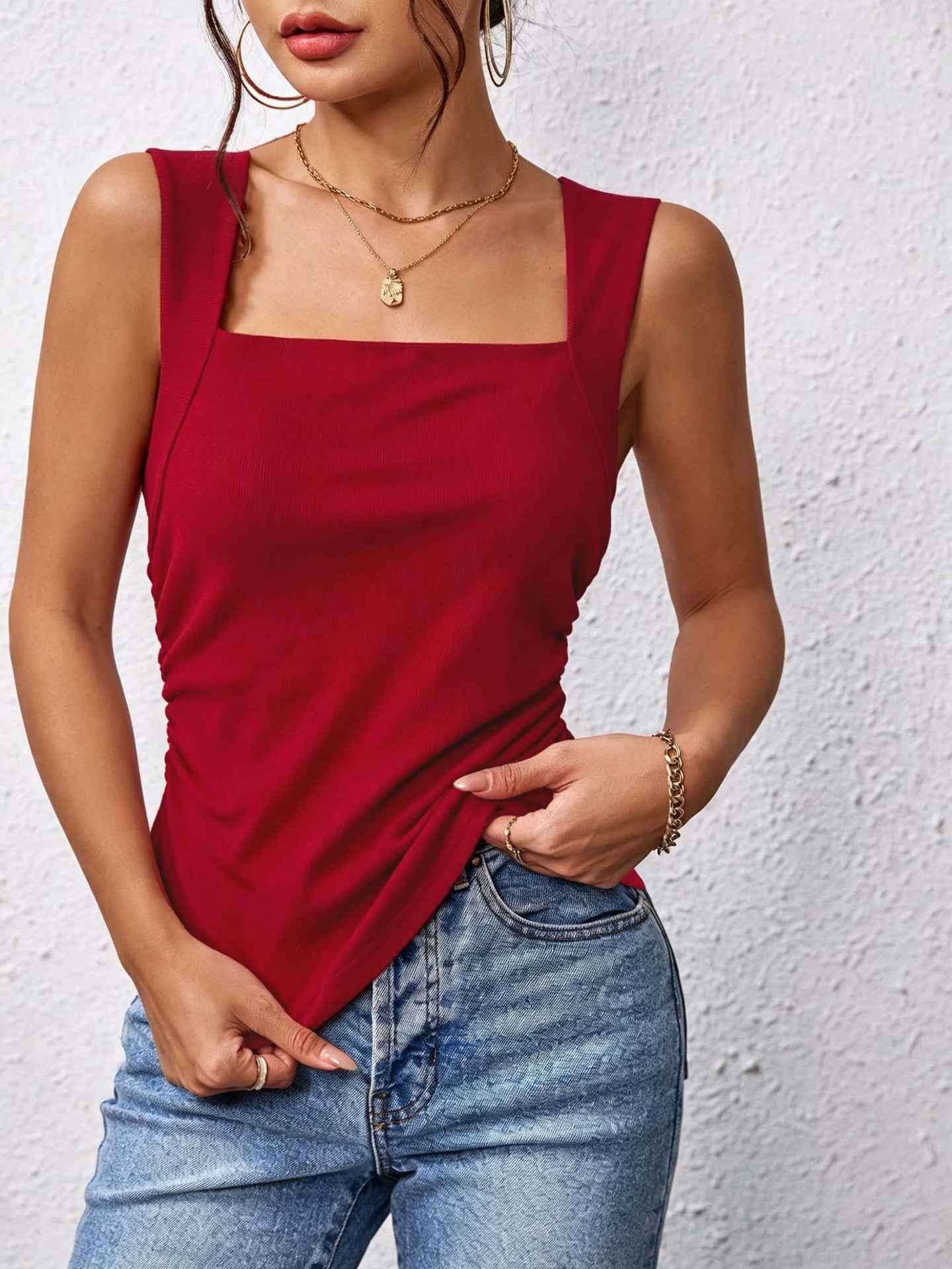 Summer New Square-neck Vest Slim-fit Sleeveless Top