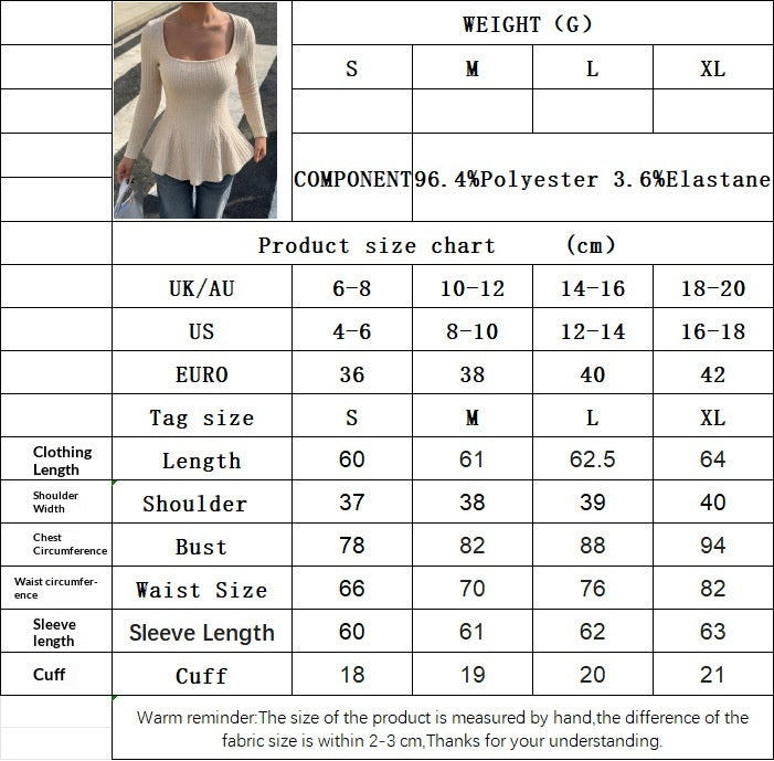 Women's Apricot Square-Neck Peplum Top - S to XL garment measurements in centimetres