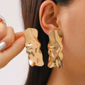 European American Street Style Exaggerated Lava Wrinkled Metal Stud Earrings, Vintage Irregular Geometric High Texture Female Earwear