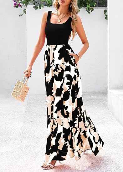 Colour-Block Sleeveless A-Line Maxi Dress — Patchwork Elegant