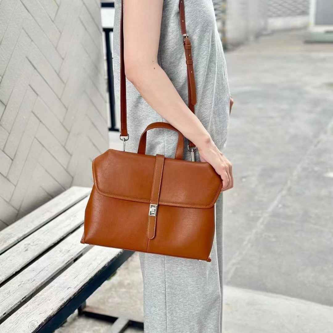 Genuine Leather Tote & Crossbody Bag — Black, Red & Sandalwood Brown