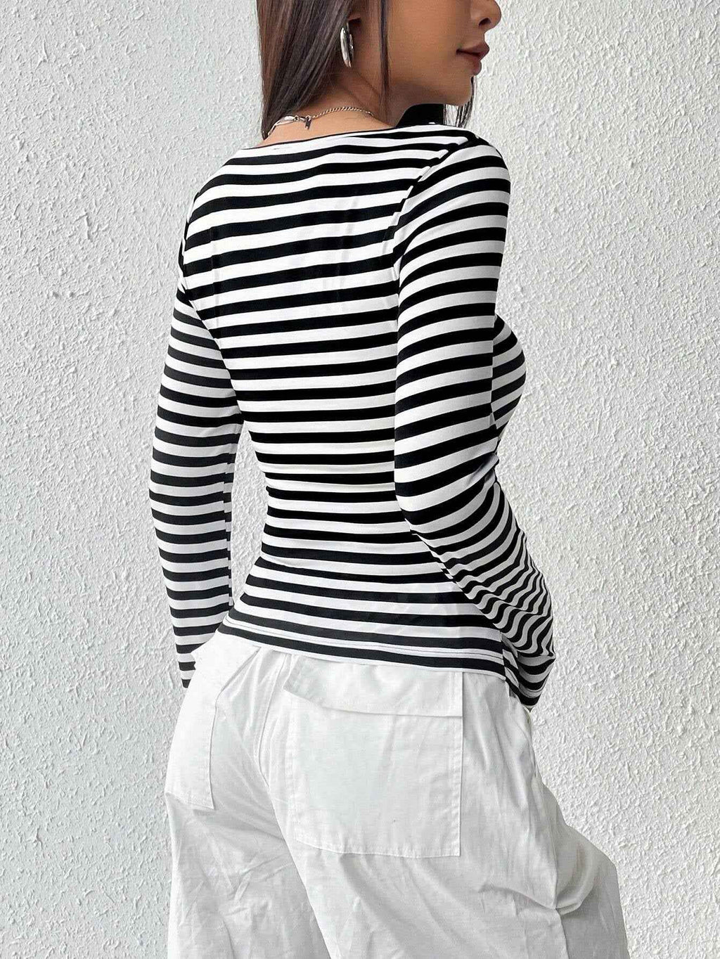 French-style Striped Crew Neck Long-sleeve T-shirt