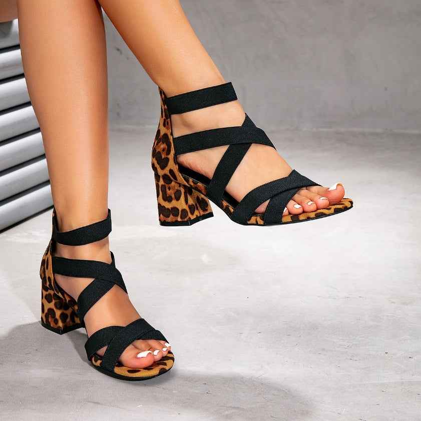 Square-Heel Open-Toe Sandals with Side Cutouts
