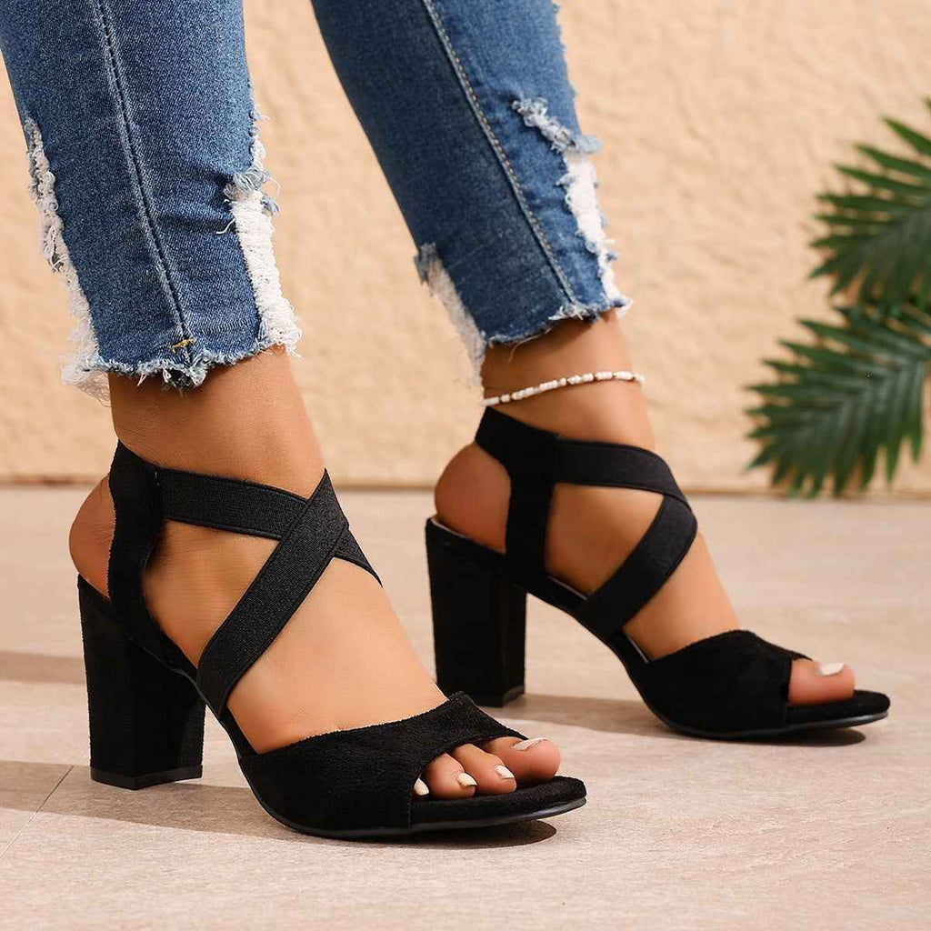 Women's Open-Toe Strappy High Heel Sandals — Suede, Platform, Sizes 35–43