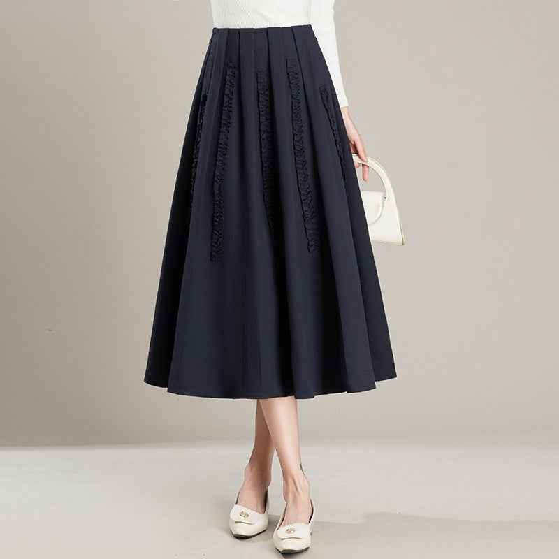 New Commuter Skirt Figure-flattering Black Fashion Pleated Maxi A-line Skirt