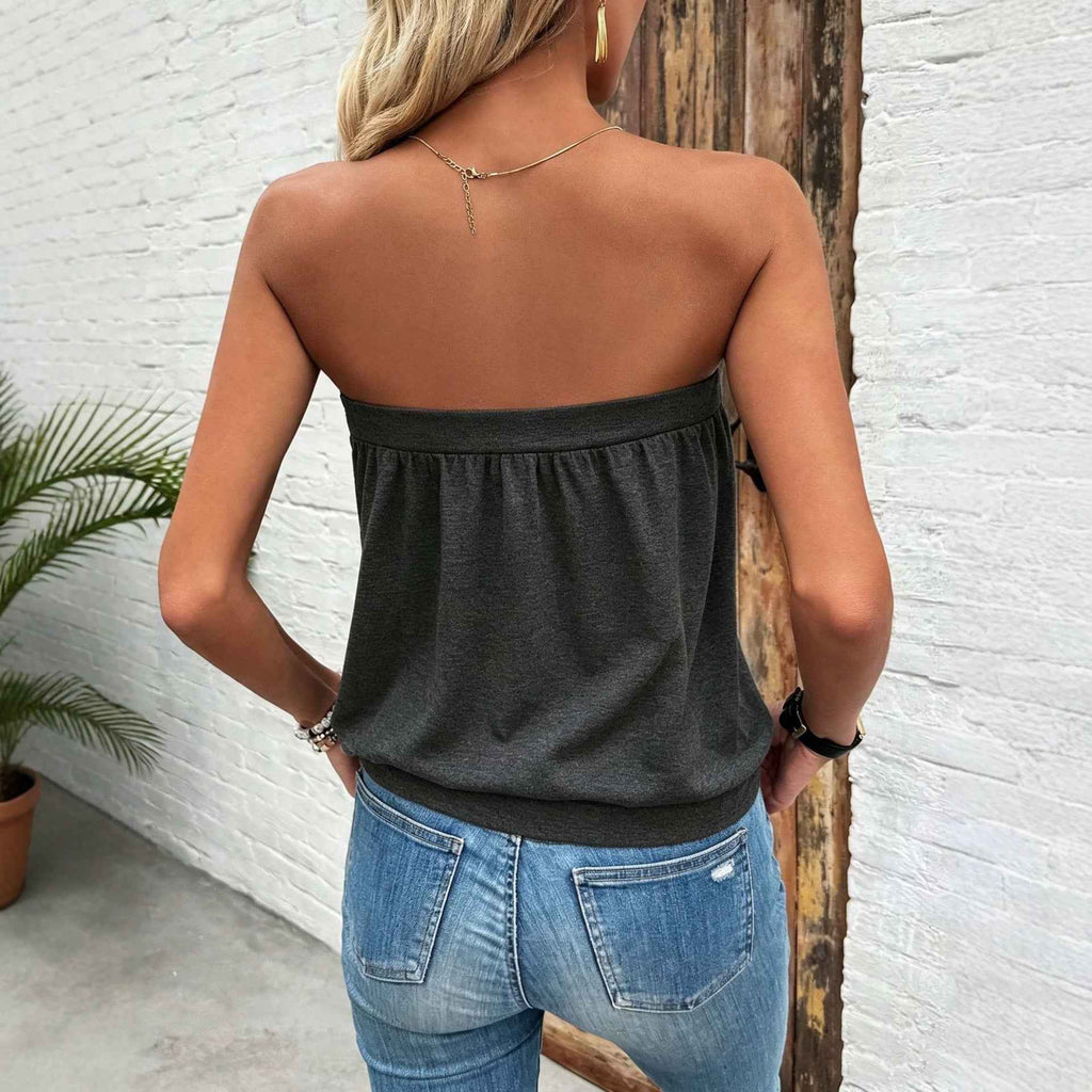 Wrinkled Off-shoulder Loose-fit Versatile Slimming Bandeau With No Straps