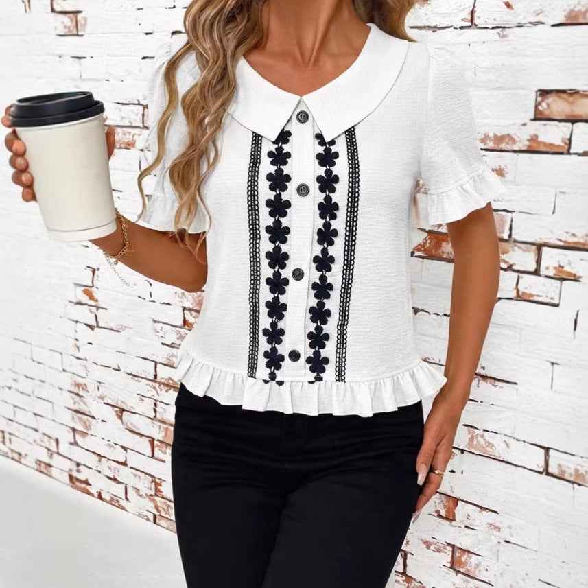Petal-Sleeve Slant-Shoulder Top — 6 Colours