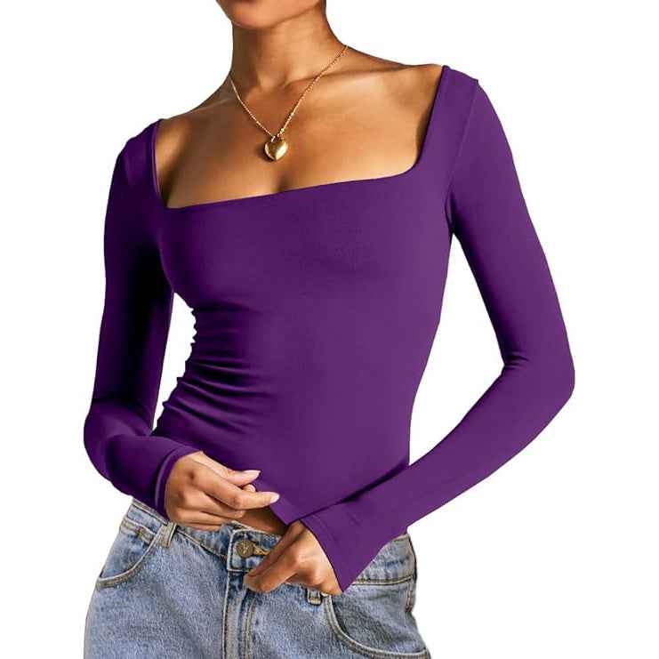 Square Neck Milk Silk Long Sleeve Top – Slim Fit Crop