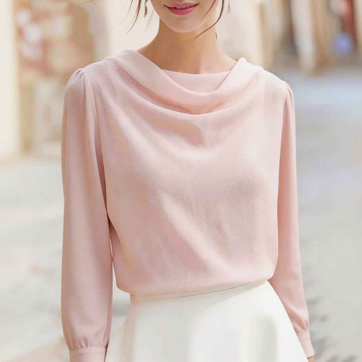 European And American-style Solid-color Long-sleeved Chiffon Blouse