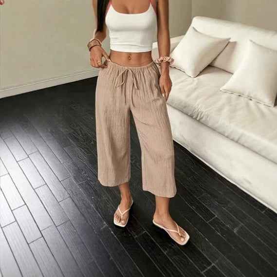 Womens Elegant Casual Textured Cropped Pants