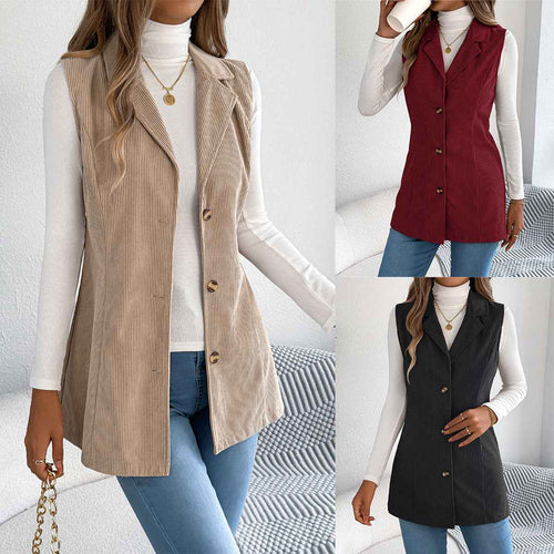 Corduroy Button-Front Cardigan Jacket — Suit Collar