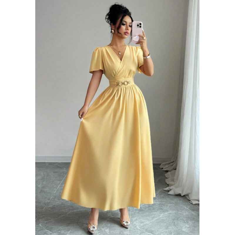 Women's Square-Neck Pleated A-Line Midi Dress — Yellow, S–2XL