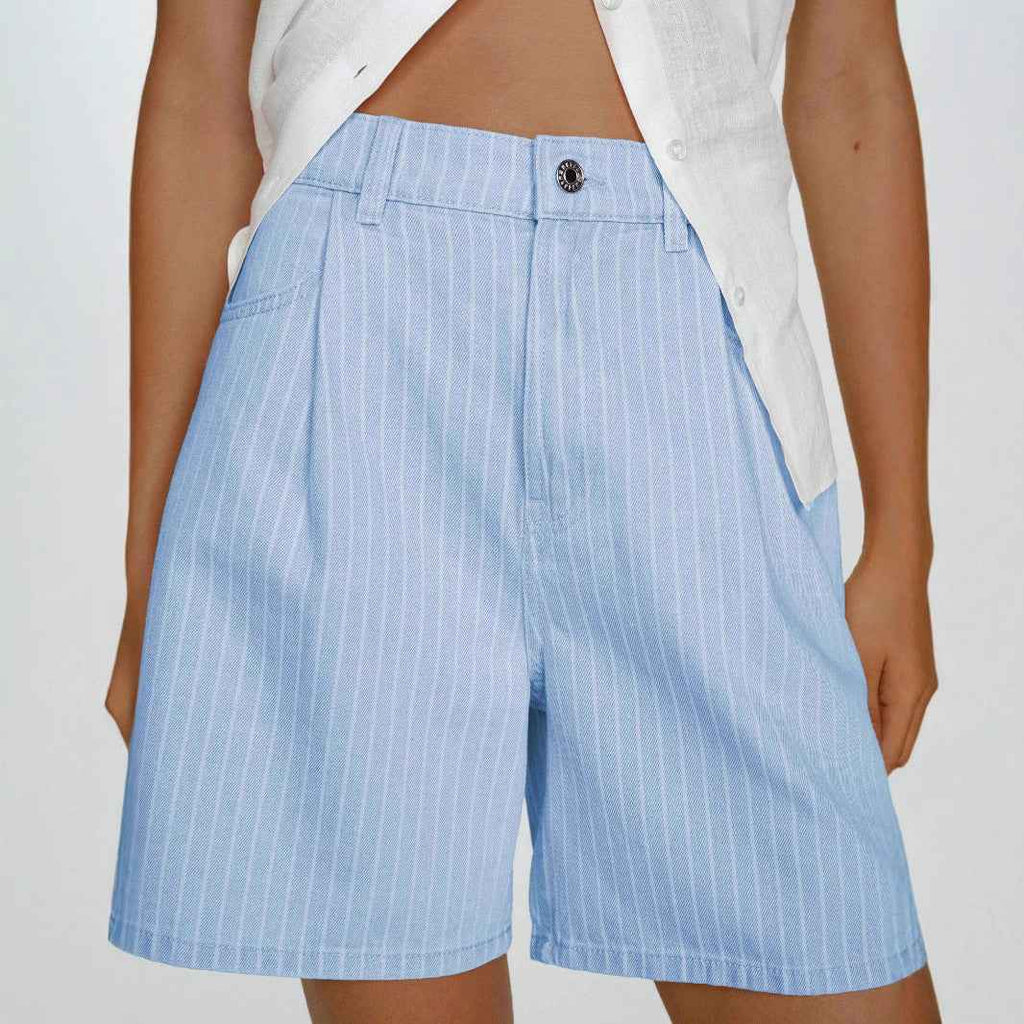 Fashionable Casual Striped Loose-fit High-waisted Plus-size Denim Shorts