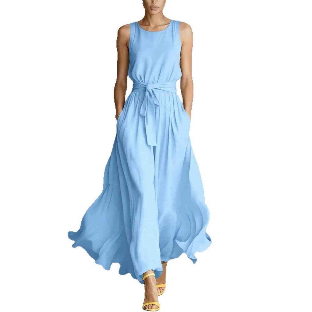 Waist-Cinching Lace-Up Sleeveless Dress