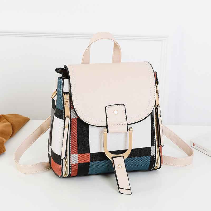 Fashionable New Arrival Plaid Color-Block Womens Backpack