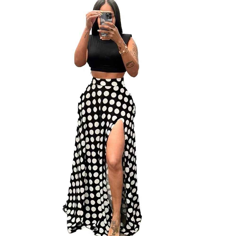 Polka Dot High-Waisted Full Midi Skirt