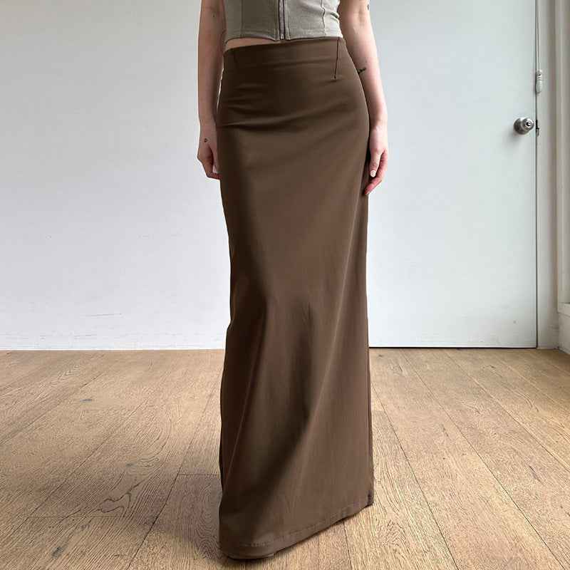Knitted Slim-fit Solid-color One-piece Slit Midi Skirt
