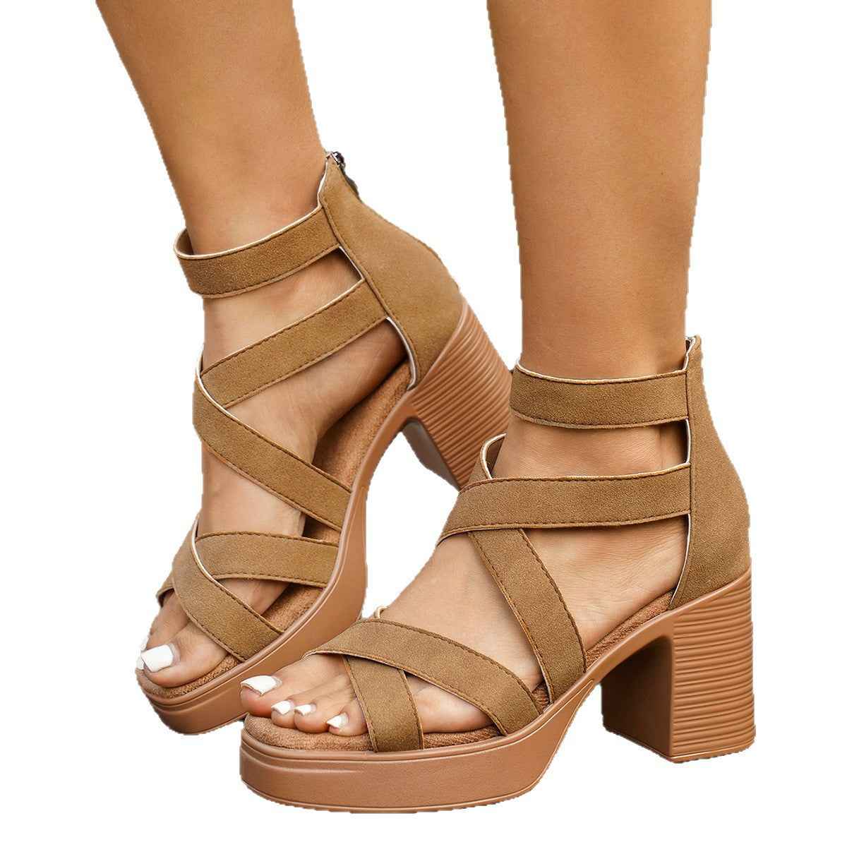 Suede Buckle-Strap Square-Toe Peep-Toe Sandals