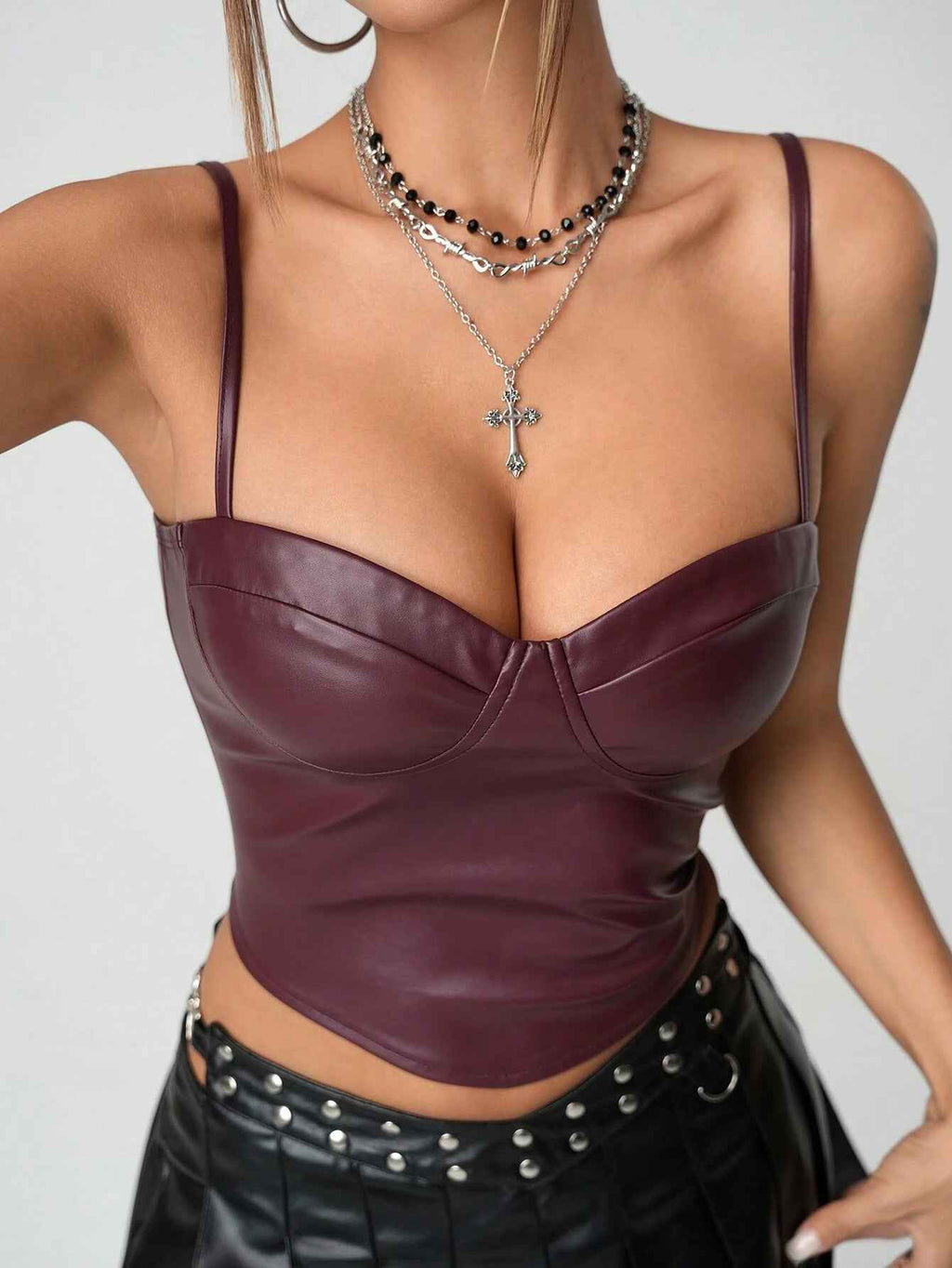 Women's Faux Leather Camisole – Slim-Fit Sleeveless Top