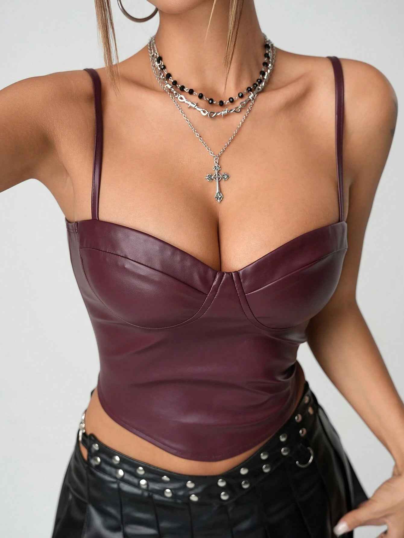 Women's Faux Leather Camisole – Slim-Fit Sleeveless Top
