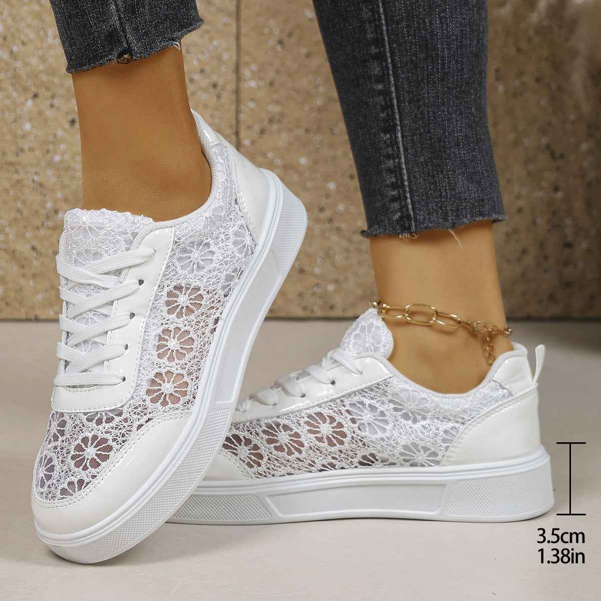 Breathable Mesh Lace-Up Sneakers — Thick Sole, Height-Boosting