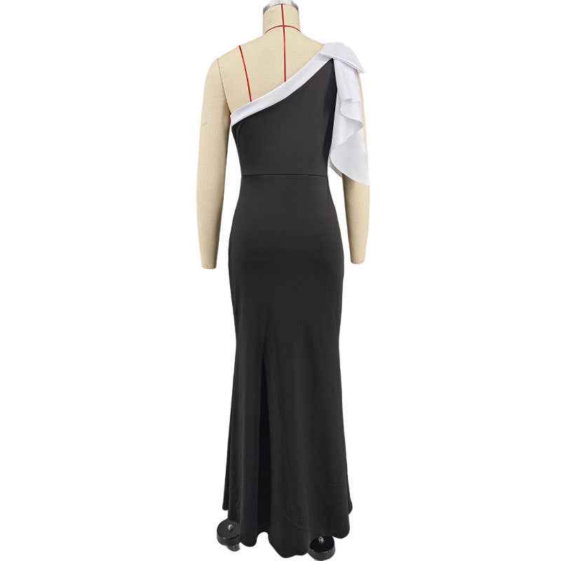 Womens Sexy Off-shoulder Slanted Fashion Slim-fit Dress
