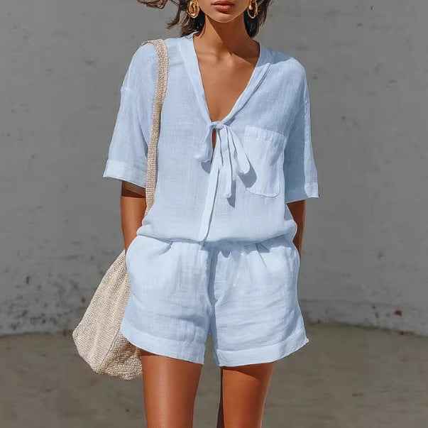 Lace-Up Shirt & Shorts Co-ord Set