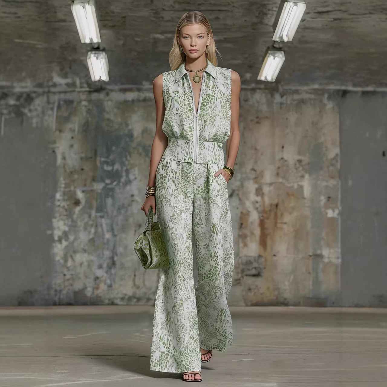 Women's Notch Lapel Vest & Wide-Leg Pants Two-Piece Set