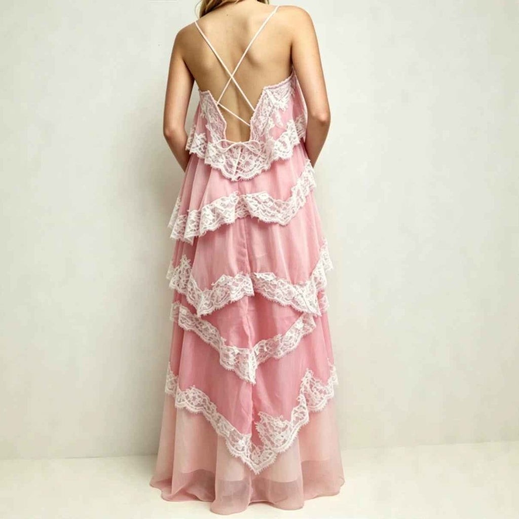 Women's Vintage Lace Ombre Strap Maxi Dress
