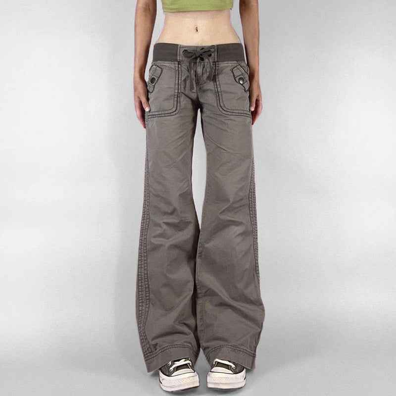 Lace-up Low-waisted Casual Wide-leg Pants