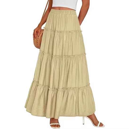 Pleated A-Line Midi Skirt – Lace & Ruffle Detail, Lined