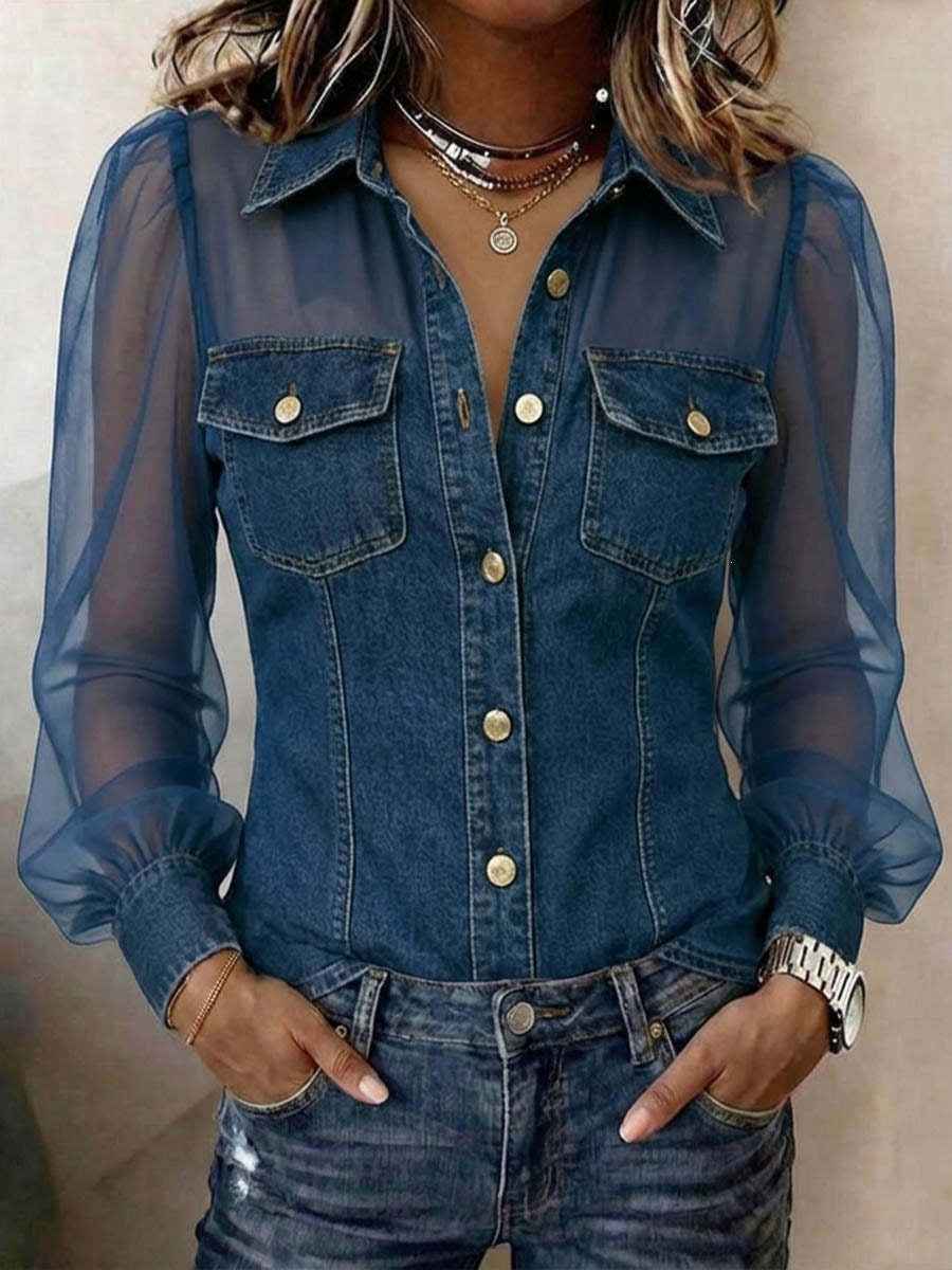 Women's V-Neck Lace Long Sleeve Top