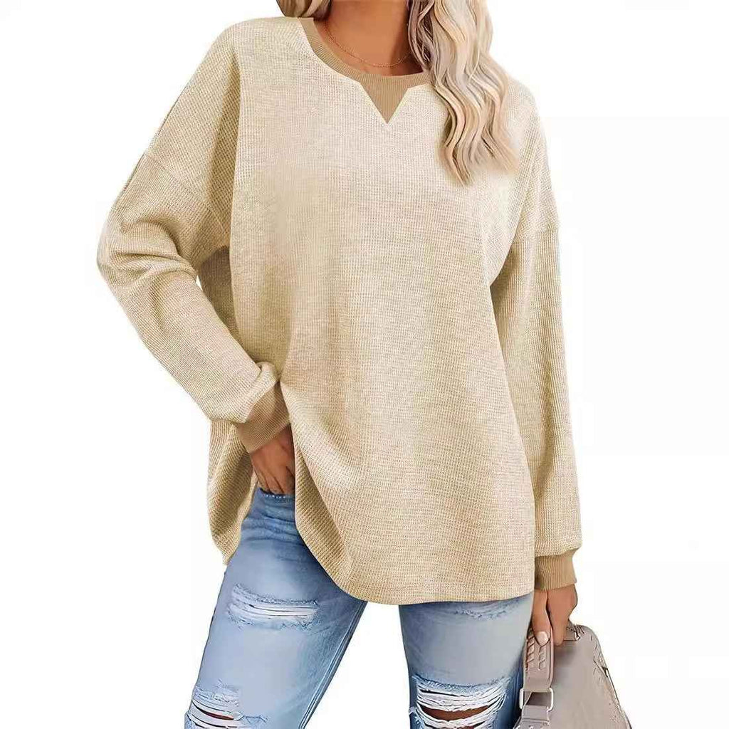 Fashion Round-Neck Color-Block Long-Sleeve Sweatshirt
