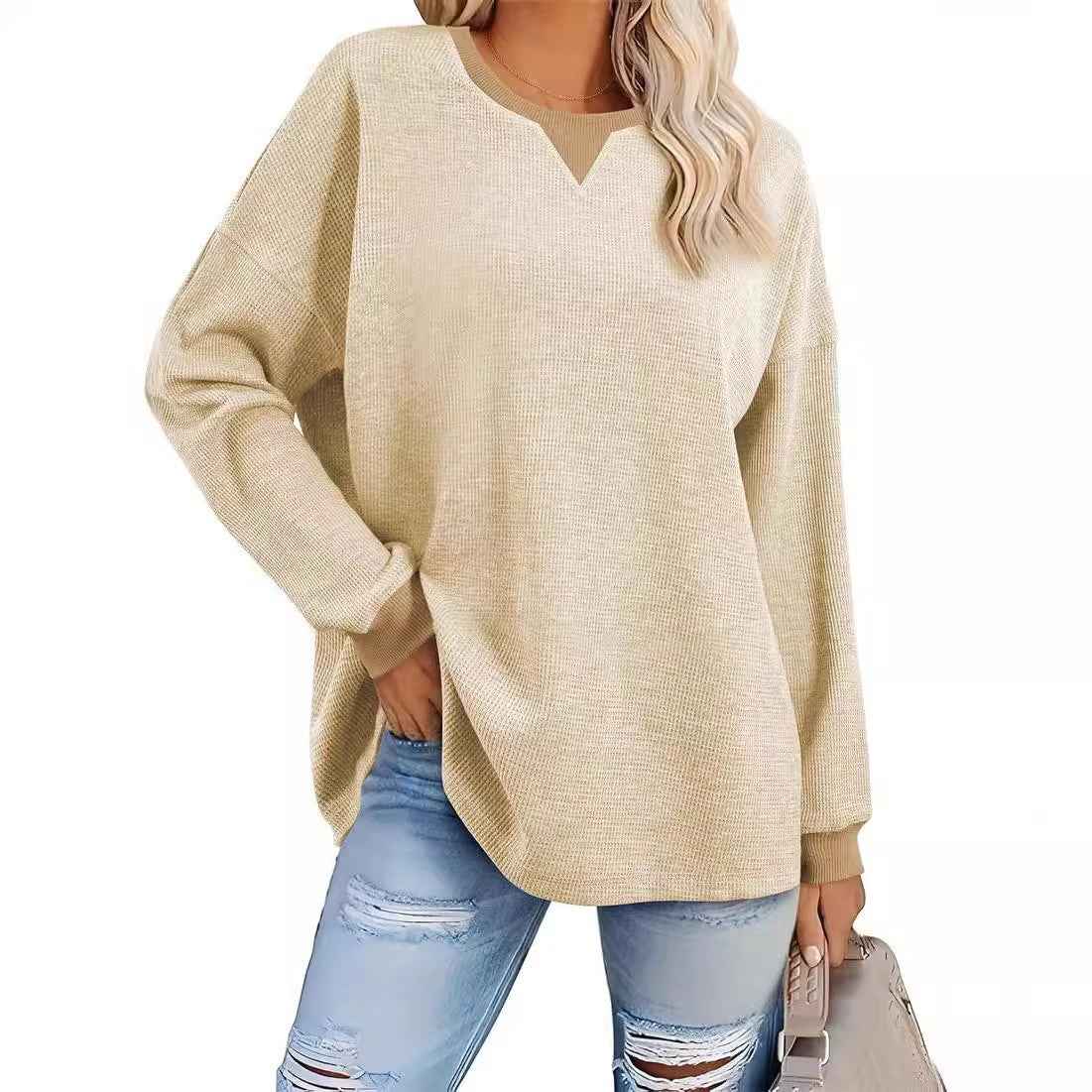 Fashion Round-Neck Color-Block Long-Sleeve Sweatshirt