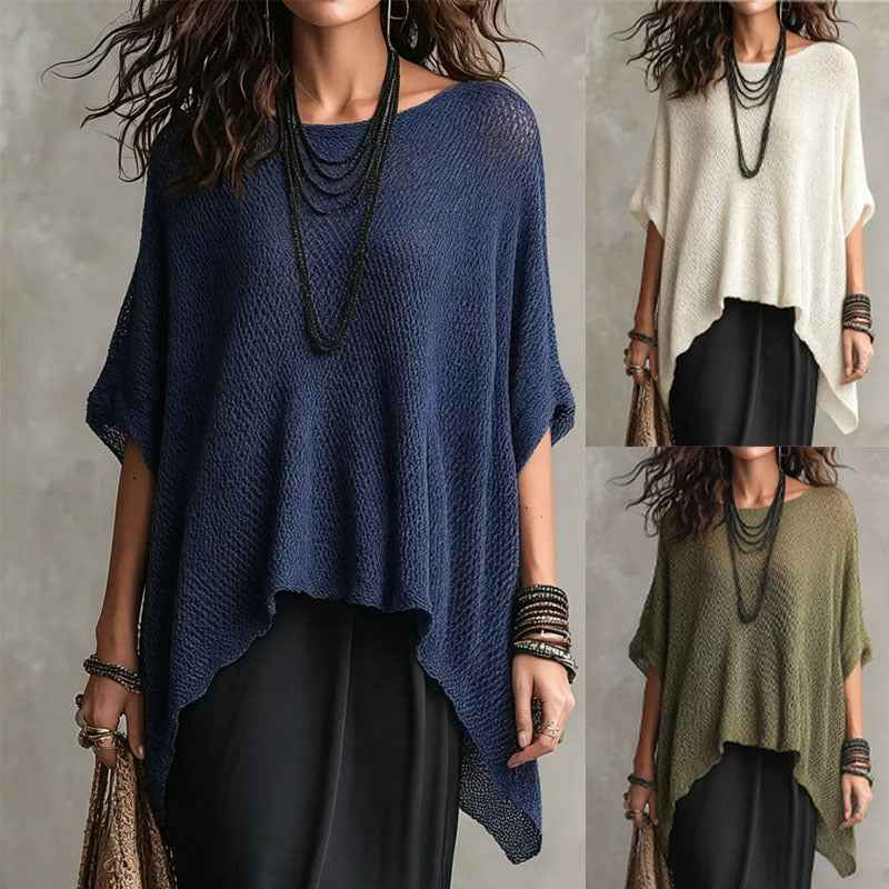 Womens Loose-fitting Crew-neck Blouse With An Asymmetrical Hem