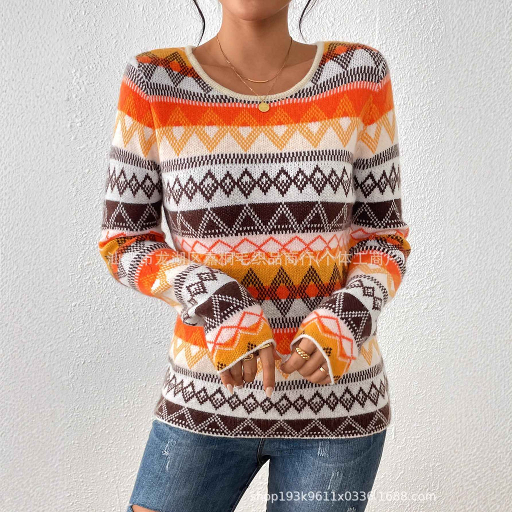 Color-block Sweater Versatile Pullover Knit
