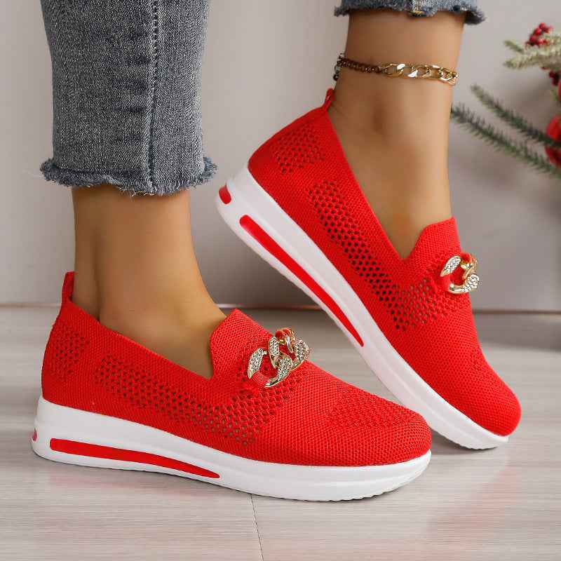 Flyknit Wedge Sneakers — Metal Chain Detail, 5 Colours