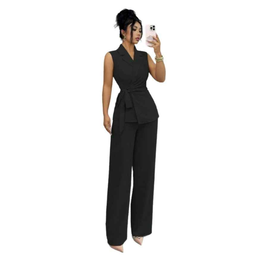 Women’s Sleeveless Vest & Straight-Leg Pants Set – Casual Two-Piece