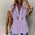 Women's Embroidered Hollow-Out Short-Sleeve Blouse — 3 Colours
