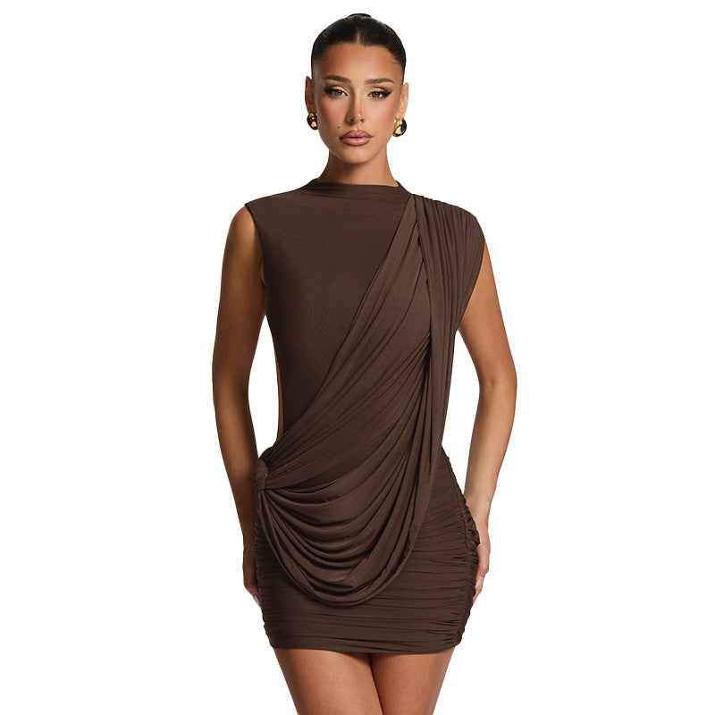 Backless Asymmetric Mini Dress – High Waist Sleeveless