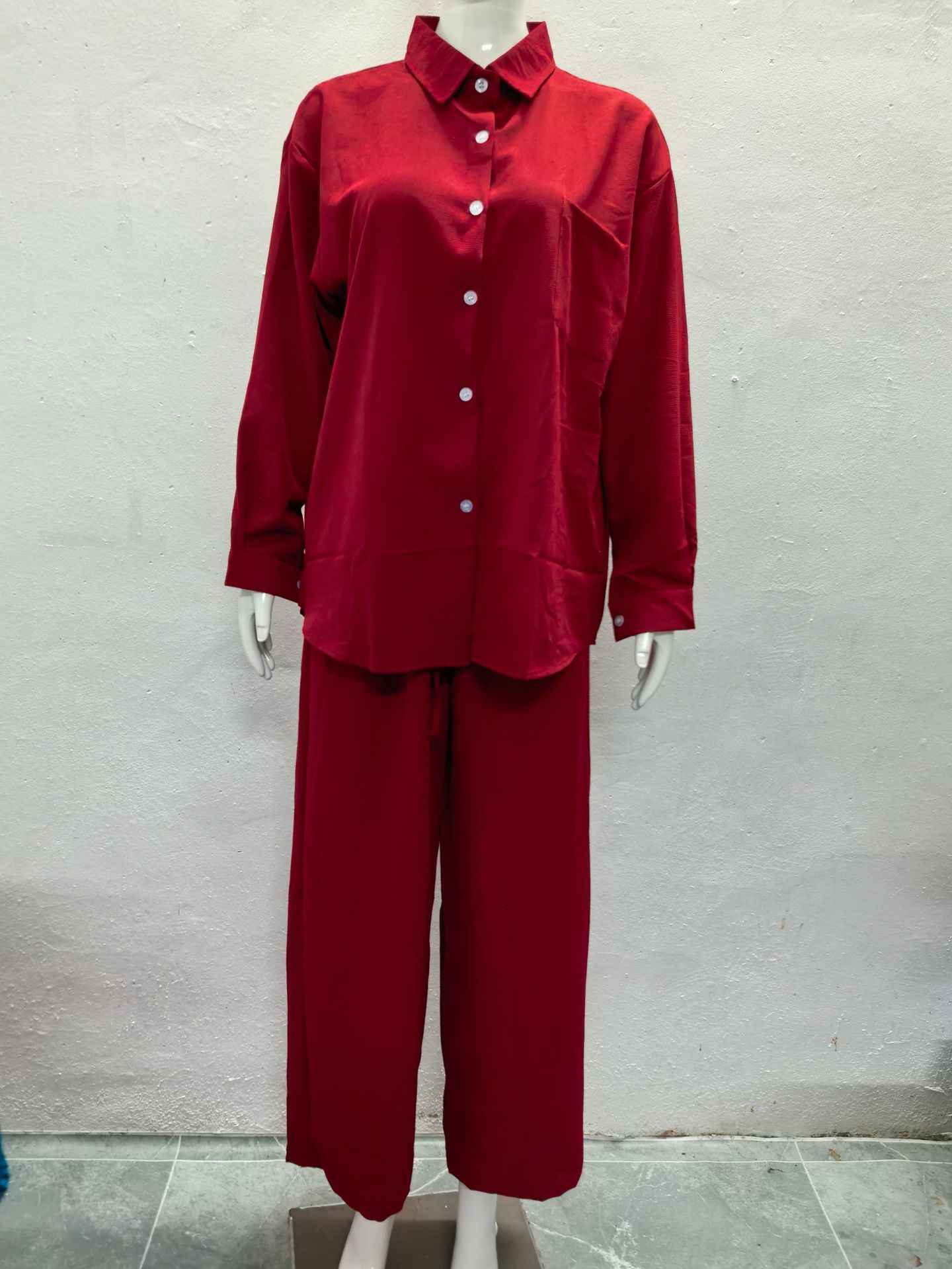 Plus-Size Asymmetric Shirt & High-Waist Wide-Leg Pants – Women’s Casual Two-Piece